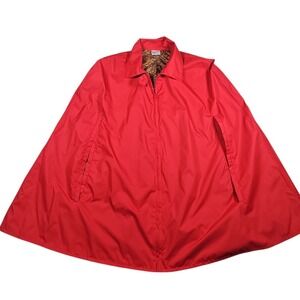 Preston & York Rain Cape Red Leopard Lined‎ Zip Front Pockets L/XL Nwot
